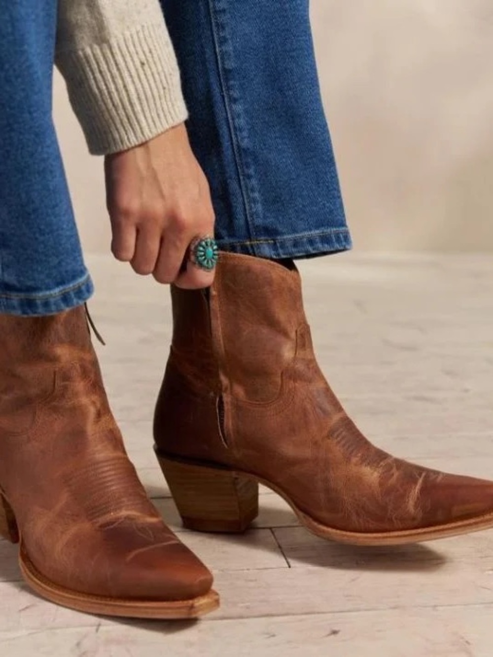 Tecovas Daisy Scotch Goat Leather Cowboy Booties (Size 9)